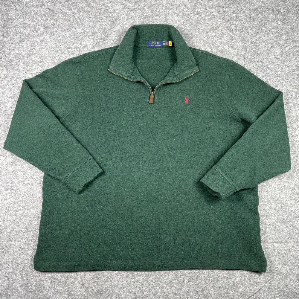 Polo Ralph Lauren 1/4 Zip Sweater Mens XXL Green Preppy Pullover Pink Pony
